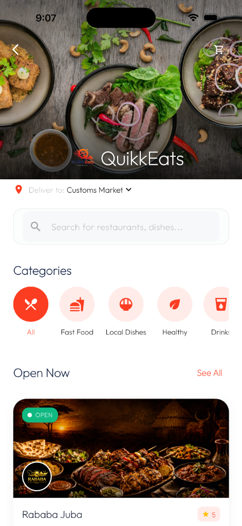 Quikk Eats App Interface